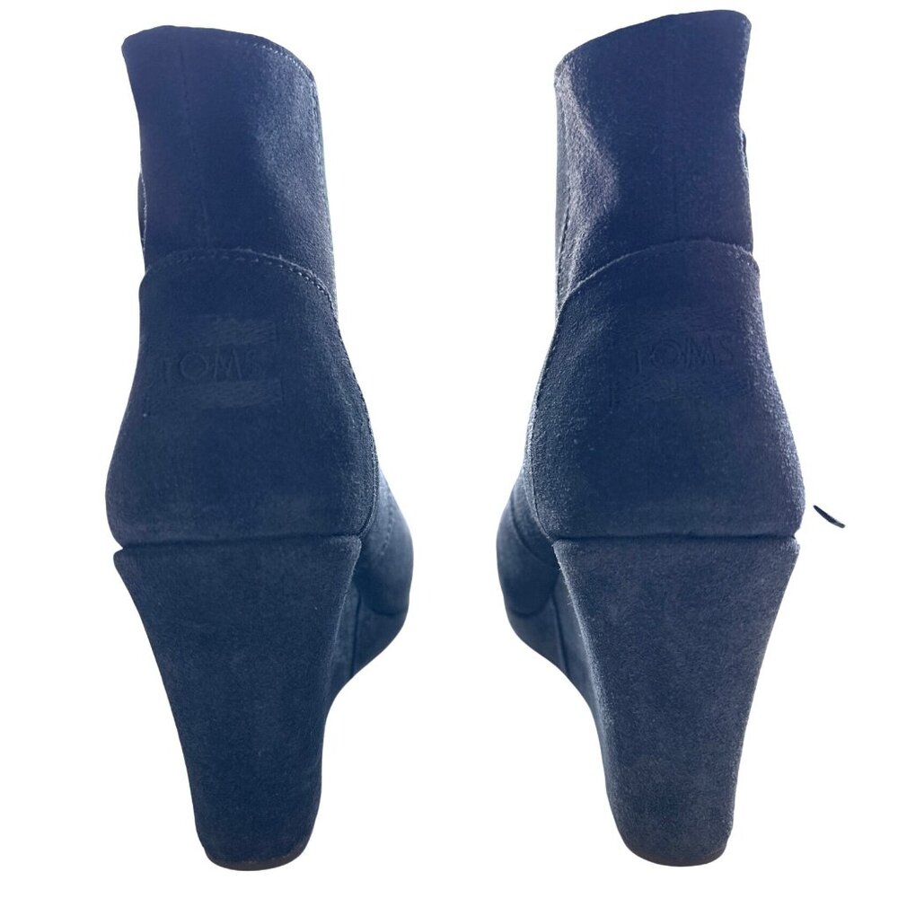 Toms Gray Ankle Boots Suede Wedge Tassel Pull Side Zippers Wrapped Heel Size 8 - Picture 6 of 6